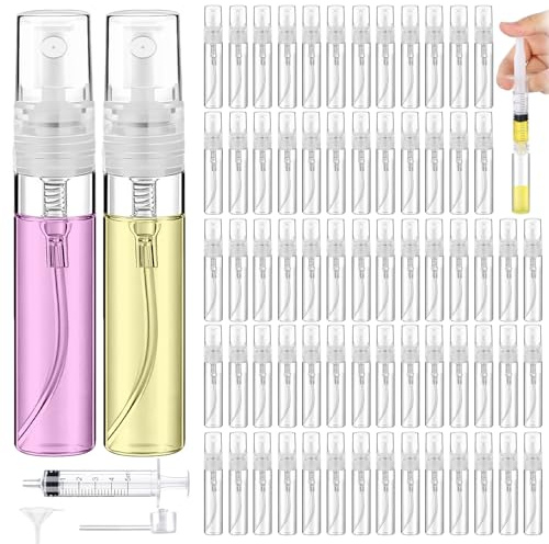 DupakSYS 60PCS 5ml Mini Spray Bottle, Portable Clear Plastic Spray Bottle, Empty Fine Mist Refillable Perfume Atomizer, Small Sample Containers for Cleaning, Travel, Essential Oils