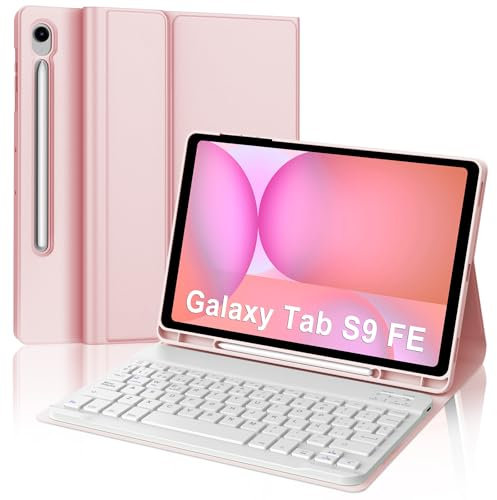 FOGARI Funda con Teclado para Samsung Galaxy Tab S10 FE 10.9 2025/S9 FE 10.9 2023, Español Ñ Teclado Bluetooth para Tablet Samsung S10 FE/S9 FE 10.9, Rosa
