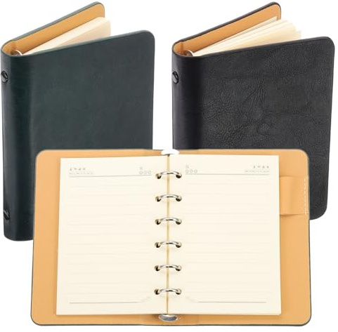 PATIKIL 2 Pack 6 Ring Binder Cover A7 Leder Notizbuch Binder Grün/Schwarz | Mini Nachfüllbarer Loose Leaf Personal Planner, mit 50 Blatt Linienpapier