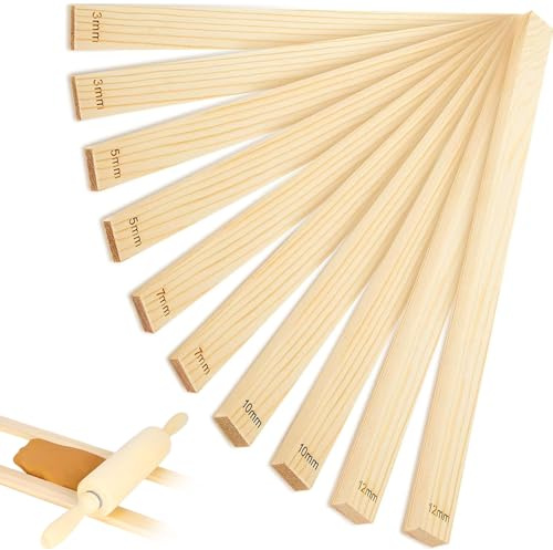 Pottery Rolling Guide Sticks, 10Pcs Rolling Pin Thickness Guides Set | Wooden Rolling Pin Guides Mud Stick Guides Wooden Clay Tools for Precise Polymer Clay Thickness Control(5 Sizes)