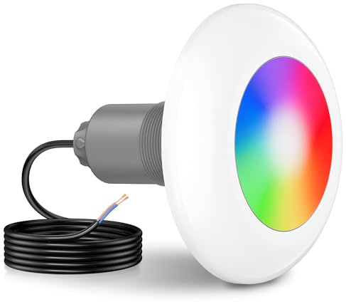 LyLmLe Faro Piscina LED con Filettatura Esterna 2, 15W Luce Piscina RGB Controllo Sincrono, Ø190mm, 12V AC Lampada LED per Piscinas Prefabbricate Vetroresina Fuori Terra Acciaio, Senza Controller