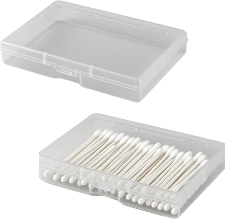 2 Pcs Cotton Bud Holder, Portable Small Cotton Swab Holder, Transparent Plastic Cotton Bud Dispenser, Mini Box for Storing Cotton Swabs, Toothpicks, Flosser, Ear-Buds, Meds, Craft Stuff (Transparent)