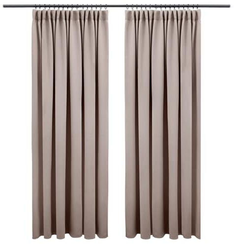 Blumtal Verdunklungsvorhänge Kräuselband 175x140 cm im 2er Set - Oeko-TEX zertifizierte Vorhänge Blickdicht - Verdunklungsvorhang - waschbare Vorhänge mit Kräuselband für Schiene in Taupe