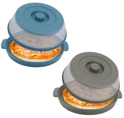 2 Sets Microwave Splatter Plate Cover for food with Base Mat, Collapsible Vented Silicone Splatter Guard Lid Vegetable Fruit Colander BPA-Free Kitchen Gadget for Even Heating