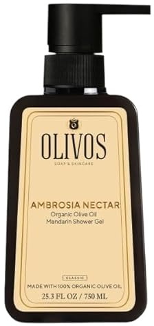OLIVOS Mandarine Duschgel, 750 ml | Bio-Olivenöl, Erfrischender Mandarinenduft, Intensiv feuchtigkeitsspendend, Ohne Parabene & Sulfate, Clean Beauty