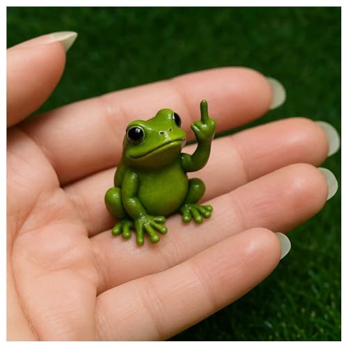 Hrlace Mittelfinger Tier Statue Lustige Mini Tiere Figur mit Stinkefinger Harz Mittelfinger-Tier-Dekor-Statue für Desktop Zuhause Büro Auto Garten Dekoration Lustig Geschenke Mittelfinger-Frosch
