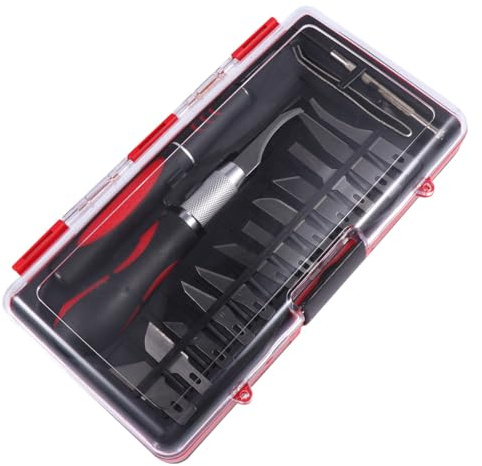 KOMBIUDA Juego de 16 Cinceles de Mano para Tallar Madera en Acero al Carbono, Plumas Buril para Carpintería y Manualidades, Set Profesional Mango Resistente y Agarre Cómodo para Trabajos