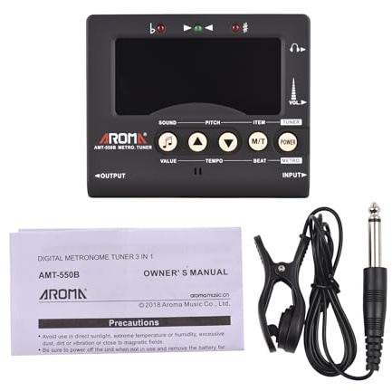 GYZOUKA Gitarrenstimmgerät, 3-in-1-Metronom mit Chromatischem Stimmgerät, LCD-Hintergrundbeleuchtung und Tonabnehmer, für Akustikgitarre, Bass, Ukulele, Violine