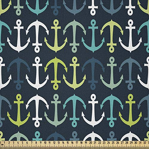 ABAKUHAUS Anker Stoff als Meterware, Maritime Segelreise, Microfaser Multi Zweck Dekostoff für Kunsthandwerke, 3M (230x300cm), Dunkelblau Weiß Grün
