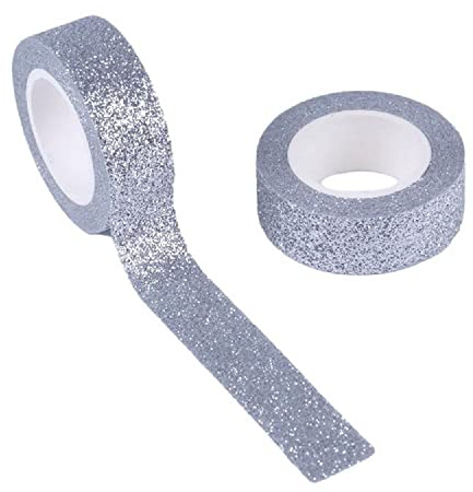 Syntego Glitzer-Washitape, dekoratives Klebeband, selbstklebend silber