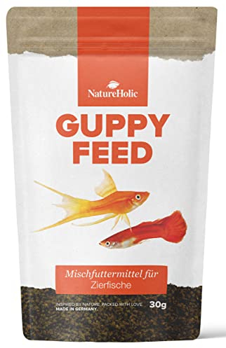 NatureHolic Guppyfutter feines Softgranulat I Fischfutter Aquarium | Hauptfutter I Gesundheit und Farbenpracht I schonende Herstellung I Made in Germany I 30g