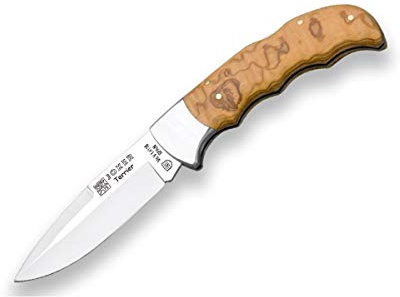 Joker Navaja de caza Terrier NO19, mango de madera de olivo, virola inox, hoja MOVA de 9 cm, herramienta de pesca, caza, camping y senderismo