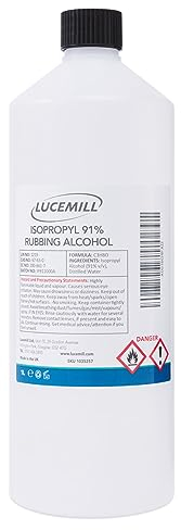 Lucemill 91% Rubbing Alcohol | 1 Litre | Super Strength IPA Surface Sanitiser | 91% Isopropyl Alcohol | Clear Liquid