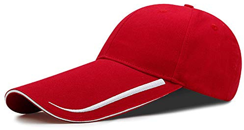 YEKEYI Extra lång skärm 100% tvättad bomull baseballkeps förlängt brätte solskydd hatt lång stor skärm keps, Röd, en storlek
