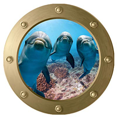 Vosarea Unterwasserwelt Wandtattoo 3D, Kinderzimmer Wandaufkleber Delfin Fensterbilder Badezimmer Wandtattoo Meerestiere Wandaufkleber für Bad Schlafzimmer