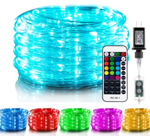 Minetom Color Changing Rope Lights Outdoor, 33FT 100 LED String Lights with Plug & Remote, Waterproof Christmas Light Outdoor Decoration, Twinkle LED Rope Light for Outside Indoor Bedroom,16 Colors