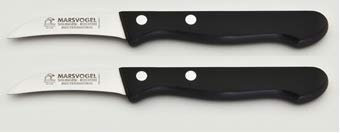 2 cuchillos de cocina, curvados (vaina hueca), hoja de 6 cm, mango de polioximetilmetacrilato negro.
