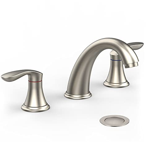 Hosslly Bathroom Sink Faucet, Faucet for Bathroom Sink, Widespread Brushed Nickel Bathroom Faucet 3 Hole with Stainless Steel Pop Up Drain and cUPC Lead-Free Hose - (Brushed Nickel)
