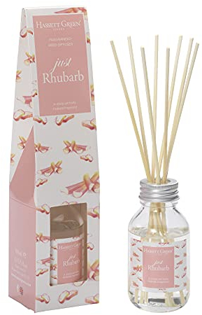 Hassett Green London - Just Rhubarb - Fragrance Oil Reed Diffuser - 100ml Glass Bottle with 8 Rattan Reeds