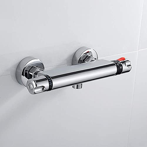 SGerste Duschthermostatarmatur für Dusche mit Thermostat zur Temperatureinstellung mit 38°C Sicherheitstaste Modern Silber Messing Duschthermostat im Badezimmer