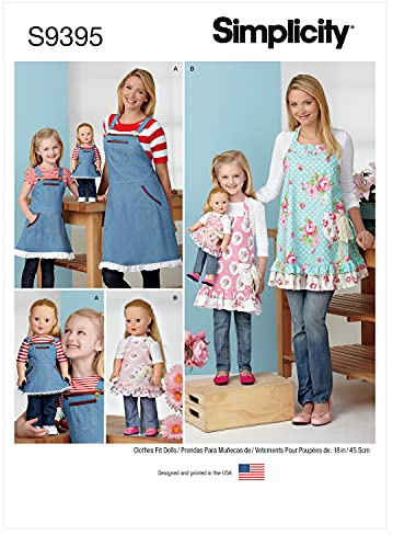 Simplicity Aprons for Misses, Children and 18 Doll-S - L/S - L