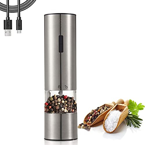 LTLWSH Macina Pepe, Macina Pepe Elettrico, Ricaricabile USB Macina Sale Pepe con Macinino in Ceramica Regolabile, Macinaspezie Acciaio Inossidabile per Saliera e Pepiera Spezie Erbe,1Pc