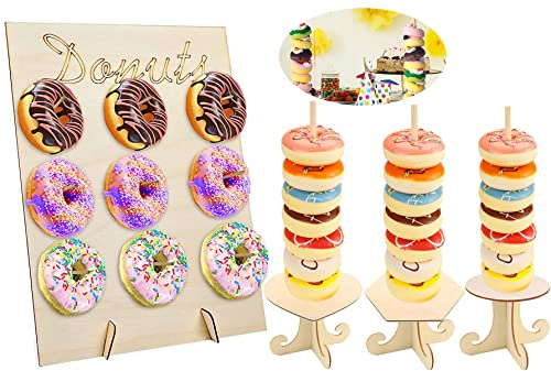 Lostwry 4 soportes para donut de madera, soporte de pared para donas, decoración de donas, para bodas, cumpleaños, fiestas, aniversarios, reaurants, decoración de fiestas