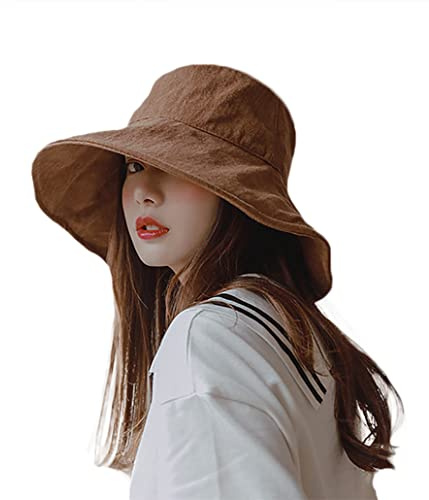 YULOONG, Sombrero de Cubo de Verano para Mujer, Sombrero de Viaje Plegable de ala Ancha, protección UV, Sombrero de Playa, 100% algodón, Gorra para Exteriores
