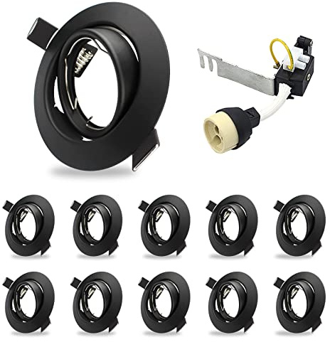 HiBay 10x Black LED Downlight Ceiling GU10 Recessed Spotlights Lights Tilt Down Light Fittings Round 240V for Bedroom Kitchen, Bulbs not Included