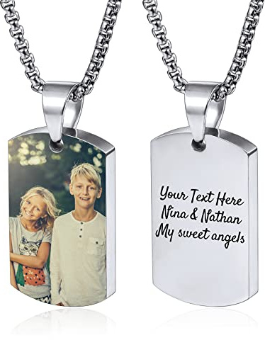 OTXIXTO Personalisierte Hundemarke Anhänger Urne Halskette Gravur Foto/Name/Datum/Kalender Angepasst für Männer Frauen Edelstahl Asche Andenken Einäscherung Schmuck Trichter Kit