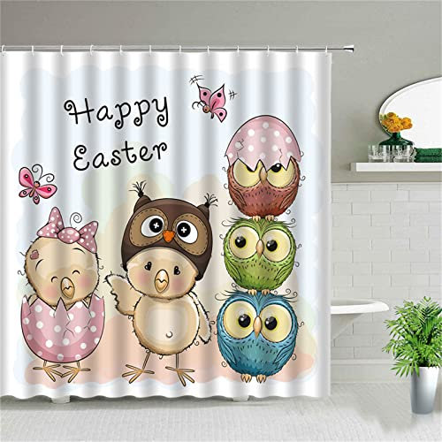Duschvorhang für Eckdusche und Kleine Badewanne, Bad vorhang Textil aus Polyester Stoff Schimmelresistent Wasserabweisend und Waschbar, Anime-Küken300x180cmmit Duschvorhangringen Shower Curtains