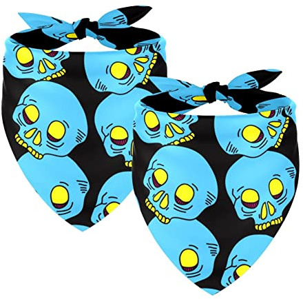 Blaues Zucker-Totenkopf-Muster, 2 Packungen Hundehalstücher, leicht, atmungsaktiv, verstellbar, Zubehör, Hundetuch, klein, mittel, groß, Hunde, Katzen, Welpen, Haustiere