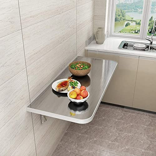 XUAN Klapptisch Wand Küchentisch Schreibtisch Esstisch Bartisch Computertisch Edelstahl Laptoptisch Wandklapptisch Klappbar Regal Für Kleine Räume (Size : 60x40cm)