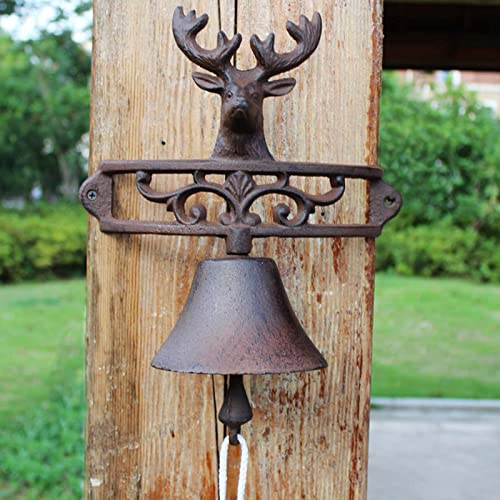 Türglocke Gusseisen Glocke Übergroße 13cm Große Türklingel Aus Gusseisen, Schild mit Hirschkopf, Wandoberflächen, Schüttelklingel für Familie/Hof/Bar, Manuell Zu Bedienende Klingel