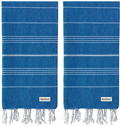 Blue Beach Toalla turca de 100 x 180 cm, toalla grande turca peshtemal, súper absorbente, de secado rápido, sin arena, ligera, toallas compactas para natación, baño, gimnasio, sauna y viajes (azul, 2)