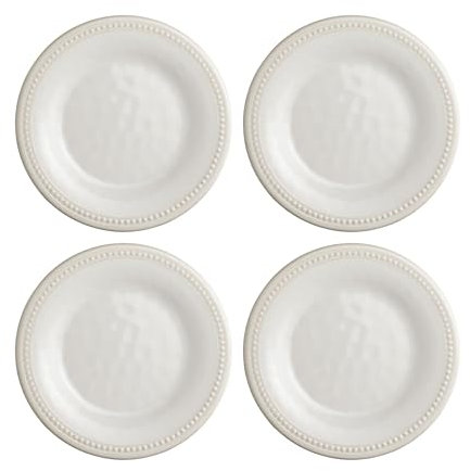 UPware Beaded Melamine Round Dessert Plates, Small Serving Plates, for Appetizer, Snacks, and Side Dishes, Cream, 6 Inch, Set of 4