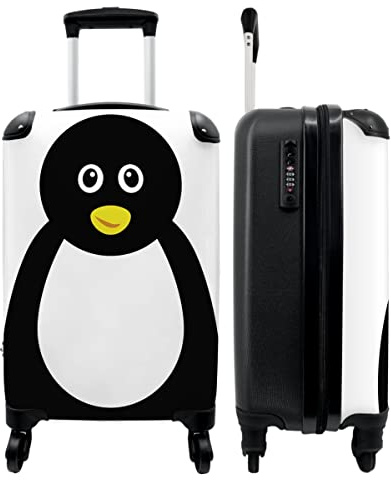 NoBoringSuitcases.com® Koffer Handgepäck Trolley Rollkoffer Kleine Reisekoffer mit 4 Rollen - Tierporträt - Pinguin - Kinder - 55x35x20cm - Fotokoffer - Kabinenkoffer - Boardgepäck
