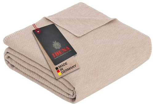 Ibena Charlotte Bio Strickdecke 140x200 cm - 100% Baumwolle, Made in Germany, Baumwolldecke mit Struktur beige