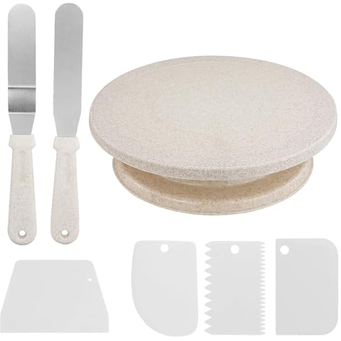 7 Pcs Cake Decorating Kits Supplies Include 1 Cake Turntable 2 Icing Spatula 4 Icing Smoother Scraper for Easy Cake Frosting Decorating Making