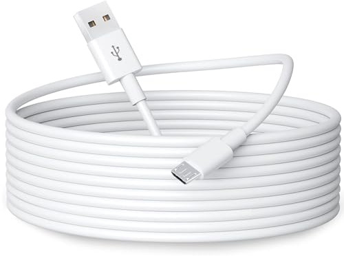5 m langes Micro-USB-Stromverlängerungskabel für Heimsicherheitskameras (Wyze Cam, Kasa Cam, Yi Cam, Nest Cam und mehr), langlebiges USB-A-auf-Micro-USB-Lade- und Datensynchronisierungskabel, weiß