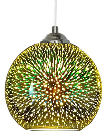 TPWEWRX Bunte 3D Glas Pendelleuchte E27 Runder Lampenschirm Nordic Fireworks Leuchte Moderne Multicolor Deckenleuchten Hängelampen Höhenverstellbar für Wohnzimmer Esszimmer (Gold,7.8in)