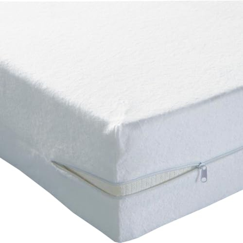 Fodera per materasso elasticizzato anti-acari in cotone/poliestere, 120 x 190 cm, taglia bianca