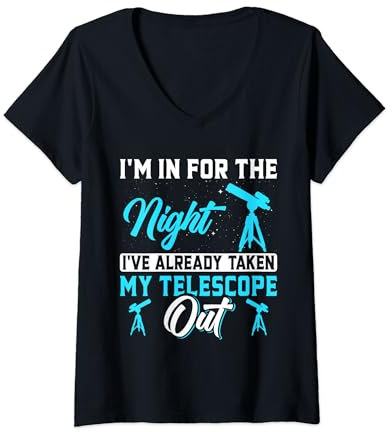 Damen Teleskop Nachthimmel Uhr Sterne Astronomie Liebhaber T-Shirt mit V-Ausschnitt