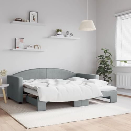 CBLDF Tagesbett mit Ausziehbett hellgrau 90x190 cm Stoff