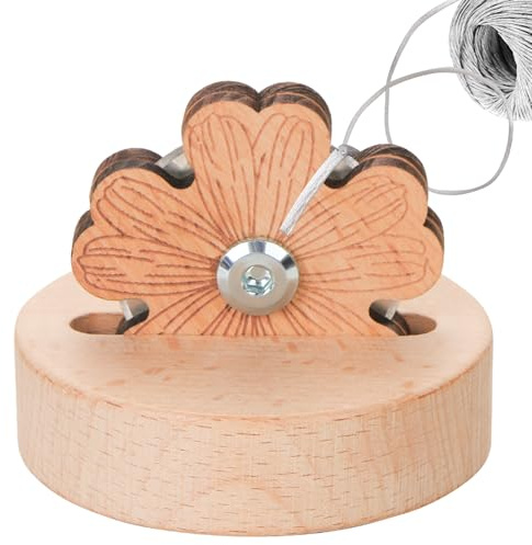 BROVITI Daisy Wood Carving Thread Cutter Tabletop Yarn Cutter Thread Cutting Tools with Blade Saver and Wooden Holder for Sewing Craft Supplies, XH-432