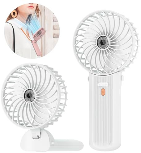 Lepwings Portable Mini Handheld Fan - Rechargeable Neck Hanging Fans with 16-Hour Cooling, Personal Handy Fan 4-Speeds Foldable Pocket Fan for Summer Outdoor Travel Home Office - White