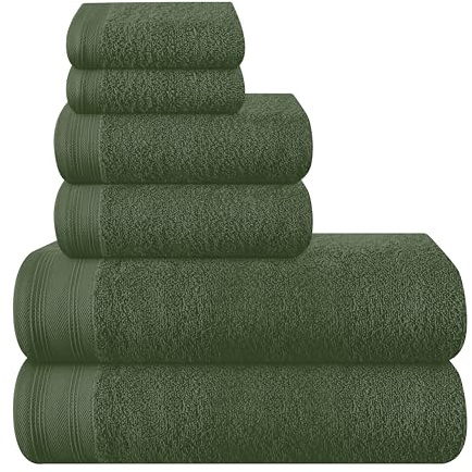 MALLONI Home Ultra weiches 6er-Pack Baumwoll-Handtuch-Set, enthält 2 übergroße Badetücher 70 x 140 cm, 2 Handtücher 40 x 60 cm und 2 Waschbetten 30 x 30 cm, Olivgrün