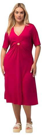 Ulla Popken Vestido Midi de Jersey, Forma en A, Escote en V, Media Manga Fucsia Rosa 50+ 826624810-50+