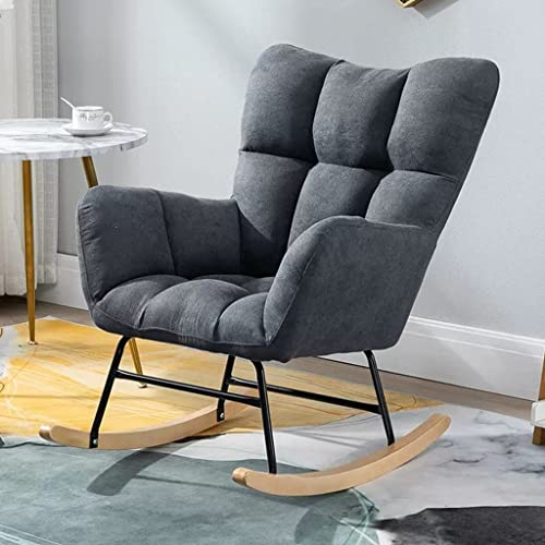 Moderner Schaukel-Akzentstuhl, aufgepolsterter Stillstuhl, Kinderzimmer-Rocker-Segelstuhl, hohe Rückenlehne, bequemer Sessel für Kinderzimmer, Schlafzimmer, Wohnzimmer (Farbe: Grau-1)