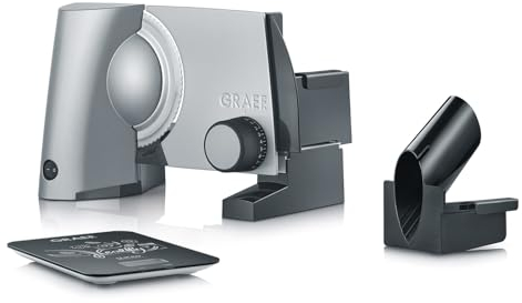 GRAEF Allesschneider SKS 300 silber inkl. Küchenwaage & MiniSlice-Aufsatz, Ø 170 mm Wellenschliffmesser aus Edelstahl, 170 W, ECO POWER MOTION Motor